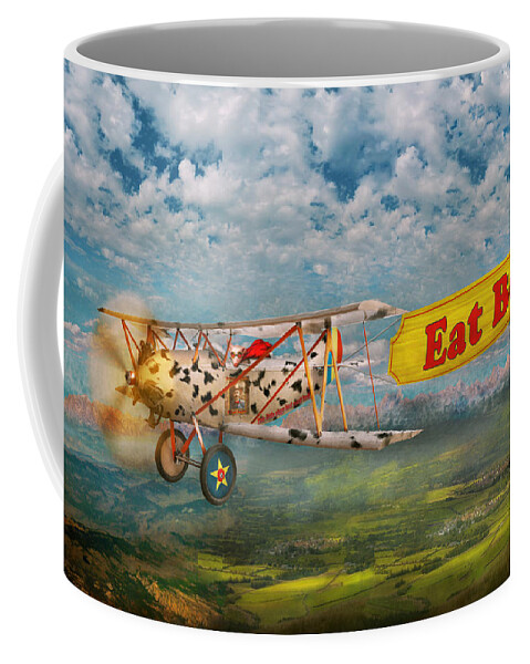 Self Coffee Mug featuring the digital art Flying Pigs - Plane - Eat Beef by Mike Savad