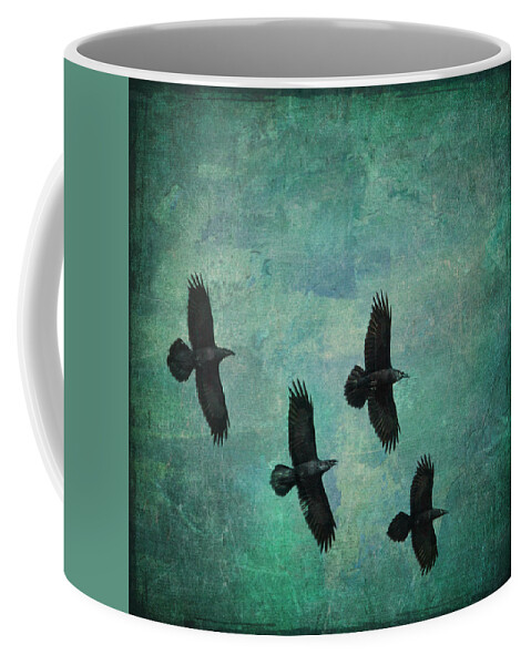 Ravens Coffee Mug featuring the photograph Flying Ravens by Peggy Collins