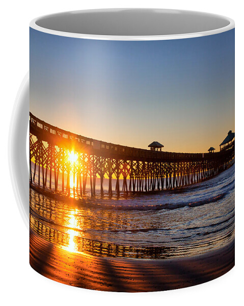 Ocean Coffee Mug featuring the photograph Folly Beach Pier at Sunrise by Lynne Jenkins