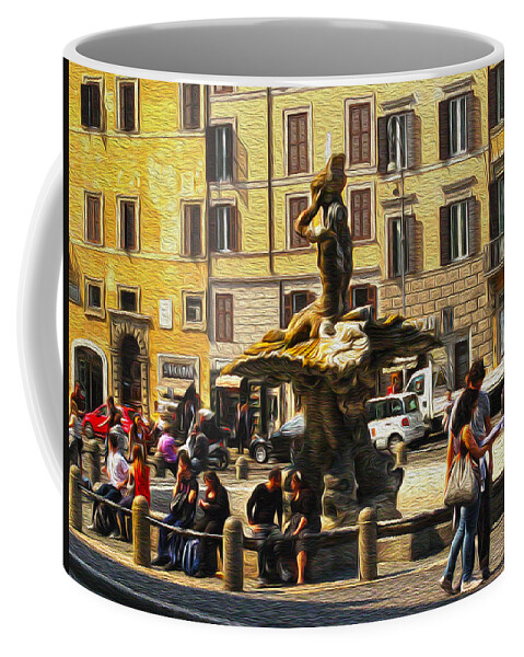 Fontana Del Tritone Coffee Mug featuring the digital art Fontana del Tritone Roma by Vincent Franco