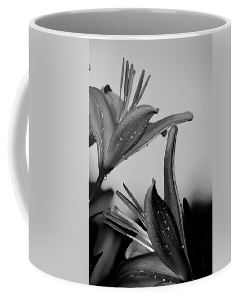 Lily Coffee Mug featuring the photograph For The Love of Lillies BW by Lesa Fine