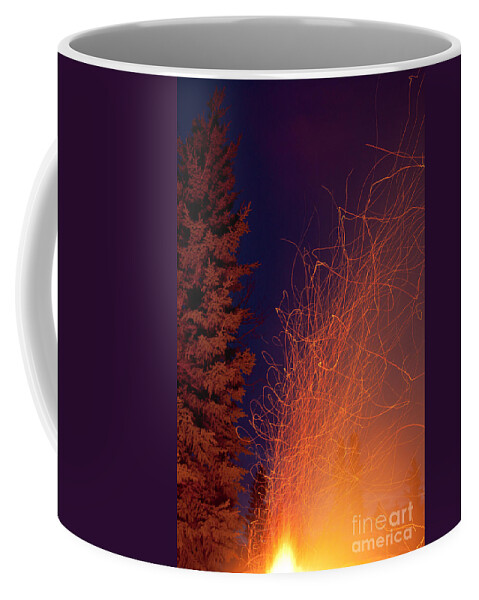 Blast Coffee Mug featuring the photograph Forest fire danger hot spark trails from campfire by Stephan Pietzko