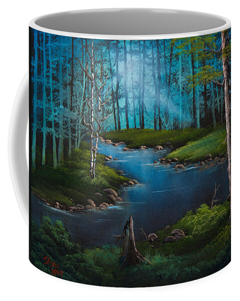 Landscape Coffee Mug featuring the painting Forest River by Chris Steele