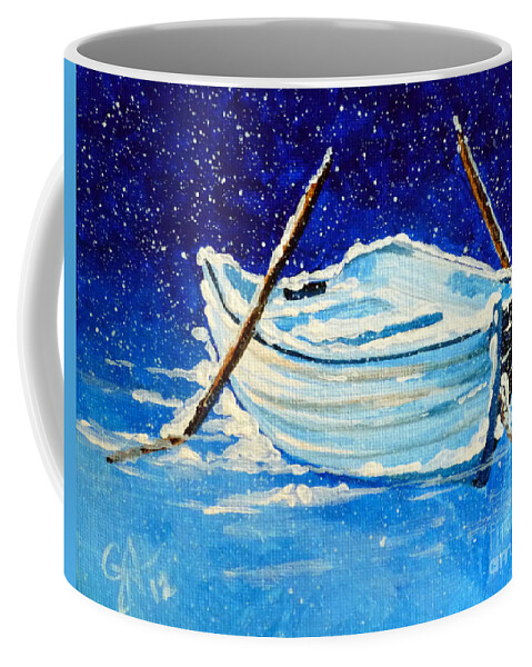 Row Coffee Mug featuring the painting Forgotten Rowboat by Jackie Carpenter