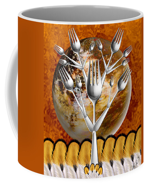 Fork Tree Coffee Mug featuring the mixed media Fork Tree by Ally White