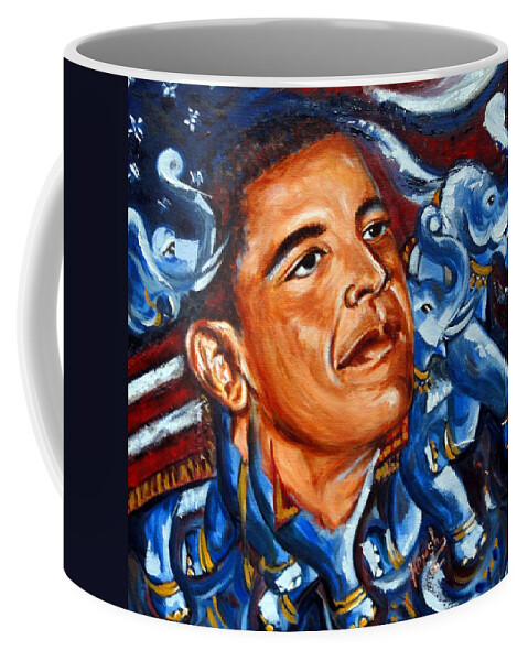 President Obama Coffee Mug featuring the painting Forward by Harsh Malik