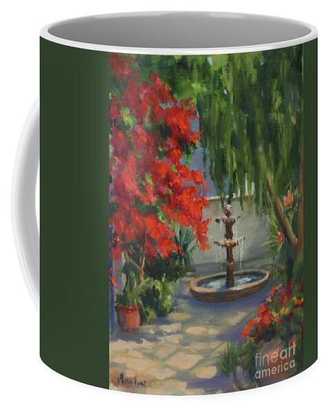 Fountain Coffee Mug featuring the painting Relaxing in the Courtyard by Maria Hunt