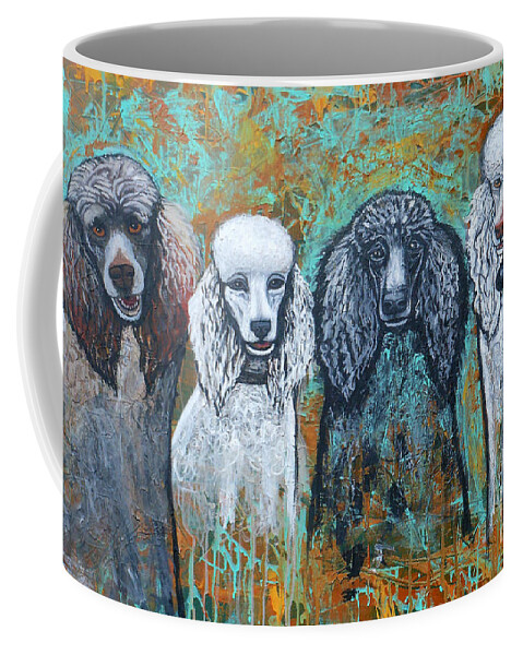 Poodles Coffee Mug featuring the painting Four Poodles by Genevieve Esson