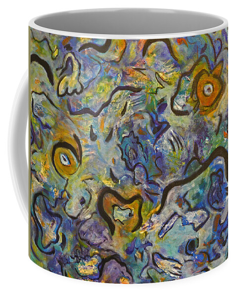 Abstract Coffee Mug featuring the painting Frantic Rooster by Lynda Lehmann