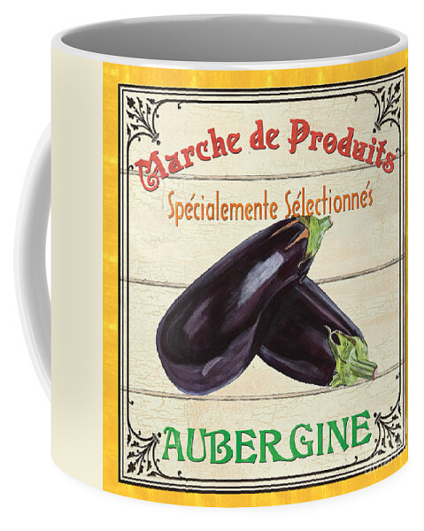 Eggplant Coffee Mug featuring the painting French Vegetable Sign 3 by Debbie DeWitt