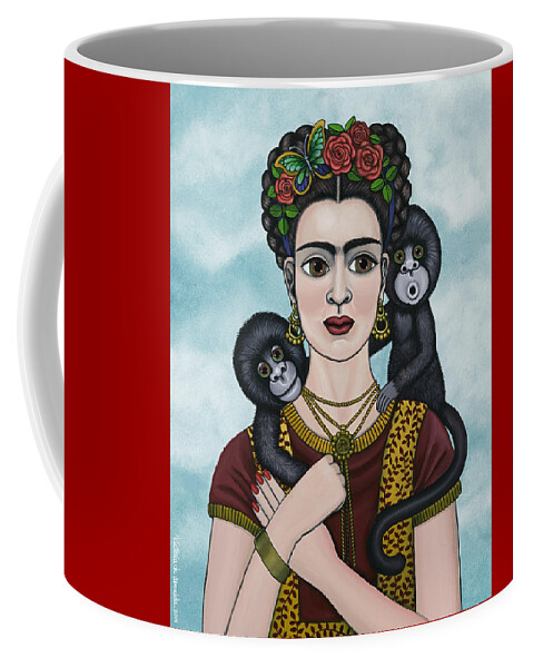 Frida Kahlo Coffee Mug featuring the painting Frida In The Sky by Victoria De Almeida