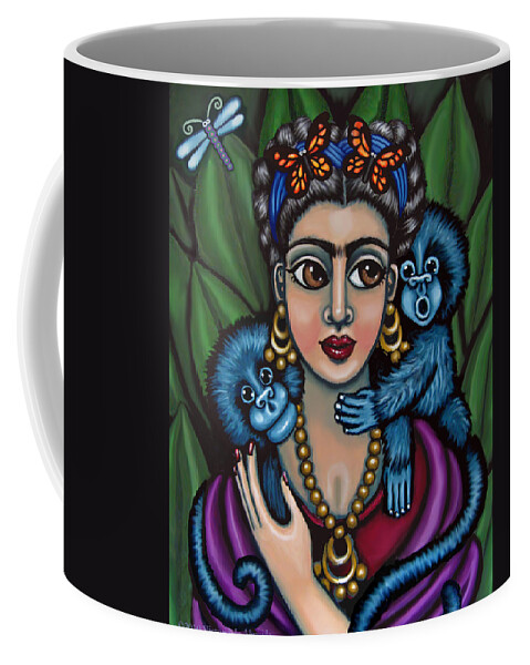 Mexican Folk Art Coffee Mug featuring the painting Frida's Monkeys by Victoria De Almeida