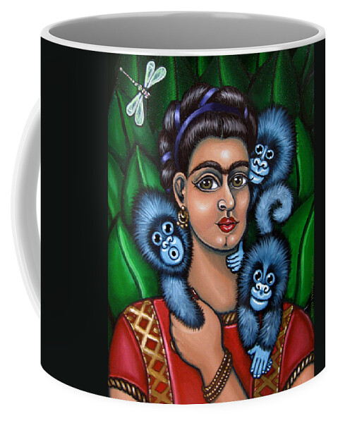 Folk Art Coffee Mug featuring the painting Fridas Triplets by Victoria De Almeida