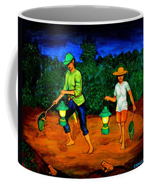Frog Hunters Coffee Mug featuring the painting Frog Hunters by Cyril Maza