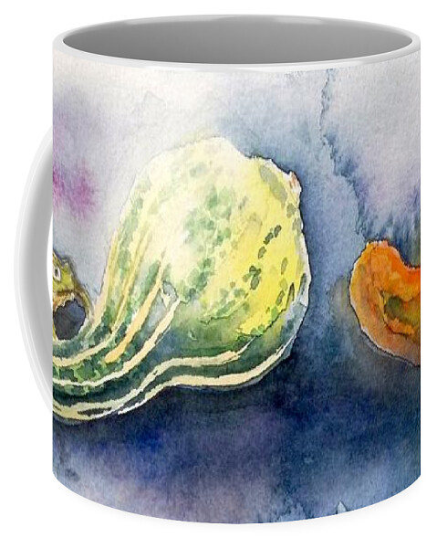 Still Life Coffee Mug featuring the painting Froggy and Gourds by Yoshiko Mishina