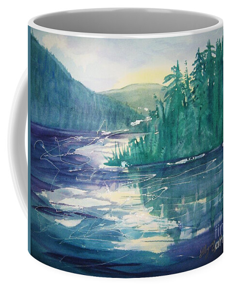 North-south Lake Coffee Mug featuring the painting Frosted Lake View North South Lake by Ellen Levinson