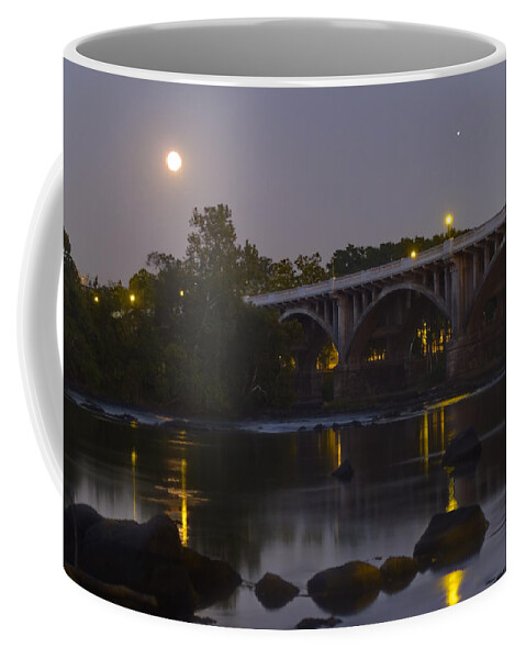 Gervais Street Bridge Coffee Mug featuring the photograph Gervais Street Bridge, Full Moon and Jupiter by Charles Hite