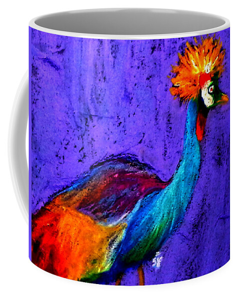 Art Coffee Mug featuring the painting Funky Grey Crowned Crane Art Prints by Sue Jacobi