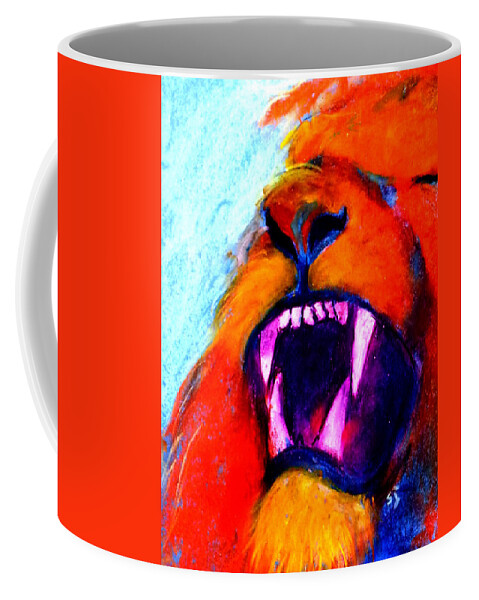 Animals Coffee Mug featuring the painting Funky Lion Roaring Jungle King by Sue Jacobi