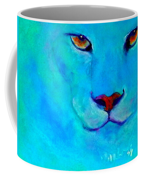 Animals Coffee Mug featuring the painting Funky Snow Leopard Turquoise by Sue Jacobi