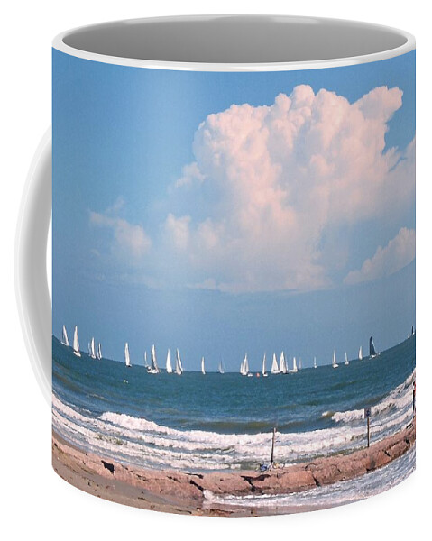 Jetty Coffee Mug featuring the photograph Galveston Regatta by Connie Fox