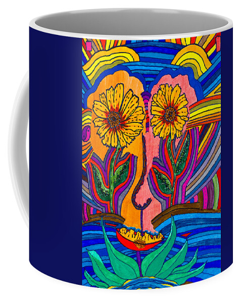 Daisies Coffee Mug featuring the painting Garden Face - Lotus Pond - Daisy Eyes by Marie Jamieson