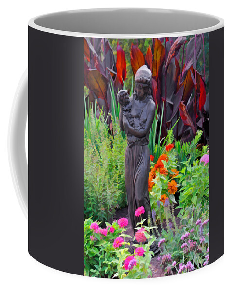 Garden Sculpture Coffee Mug featuring the photograph Girl with Grapes Statute in Garden by Ginger Wakem