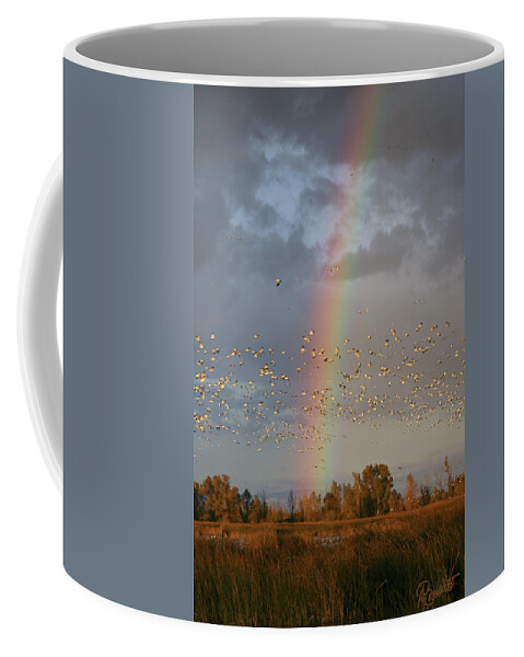 Geese Coffee Mug featuring the photograph Geese and Rainbow by Ann Ranlett