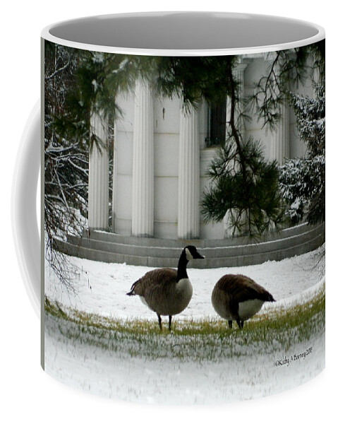 Geese Coffee Mug featuring the photograph Geese in Snow by Kathy Barney