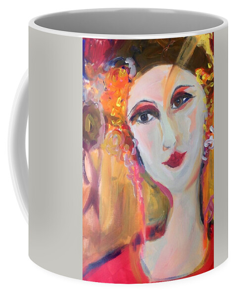Lantern Coffee Mug featuring the painting Geisha by the lantern by Judith Desrosiers