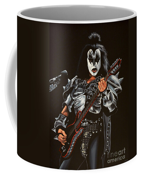 Kiss Coffee Mug featuring the painting Gene Simmons of Kiss by Paul Meijering