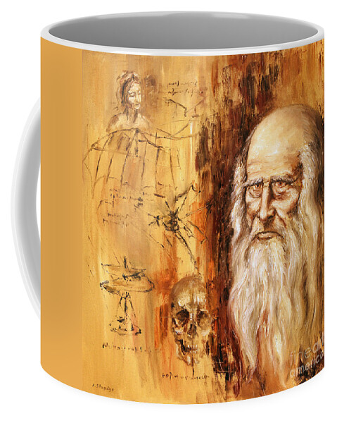 Leonardo Da Vinci Coffee Mug featuring the painting Genius  Leonardo da Vinci by Arturas Slapsys