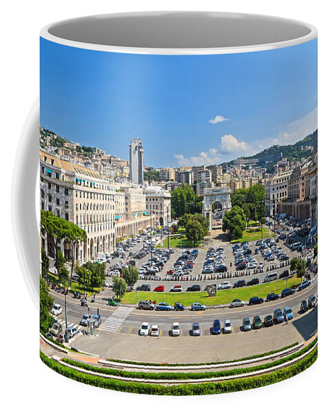 Architecture Coffee Mug featuring the photograph Genova - Piazza della Vittoria overview by Antonio Scarpi