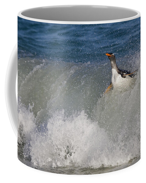 Flpa Coffee Mug featuring the photograph Gentoo Penguin In Breaking Wave New by Dickie Duckett