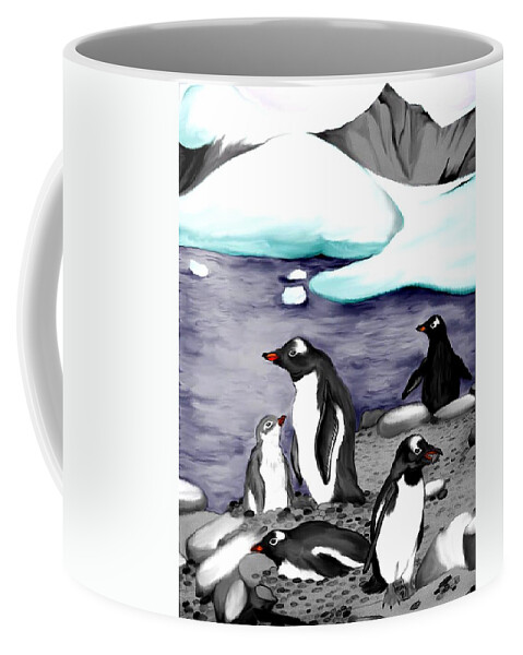 Gentoo Penguins Coffee Mug featuring the mixed media Gentoo Penguins by Anthony Seeker