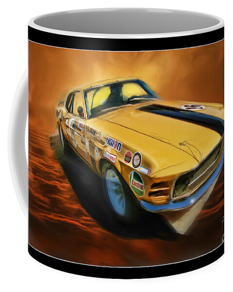 1970 Trans Am Parnelli Jones Boss 302 Ford Mustang Coffee Mug featuring the photograph George Follmer 1970 Boss 302 Ford Mustang by Blake Richards