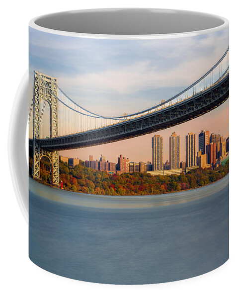 George Washington Bridge Coffee Mug featuring the photograph George Washington Bridge In Autumn by Susan Candelario