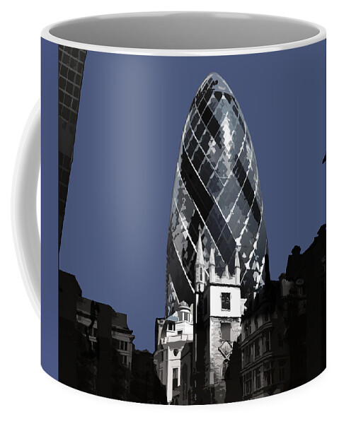 Gherkin Coffee Mug featuring the mixed media Gherkin - New BLUE #2 by BFA Prints