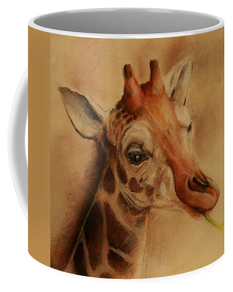 Young Giraffe Coffee Mug featuring the drawing Giraffe by Jean Cormier