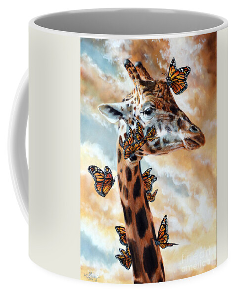 Giraffe Coffee Mug featuring the painting Fleeting by Lachri