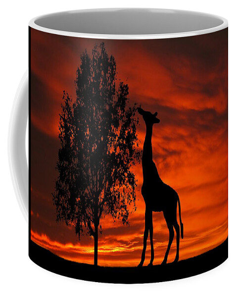 Giraffe Coffee Mug featuring the photograph Giraffe Sunset Silhouette Series by David Dehner