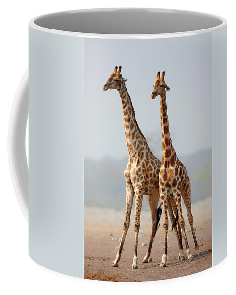 Giraffes Coffee Mug featuring the photograph Giraffes standing together by Johan Swanepoel