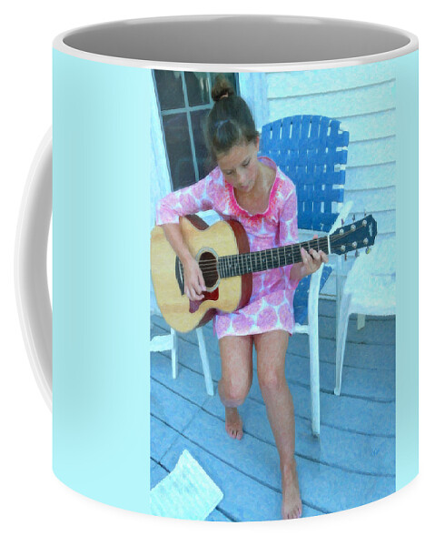 Girl Coffee Mug featuring the painting Girl and guitar by Dean Wittle