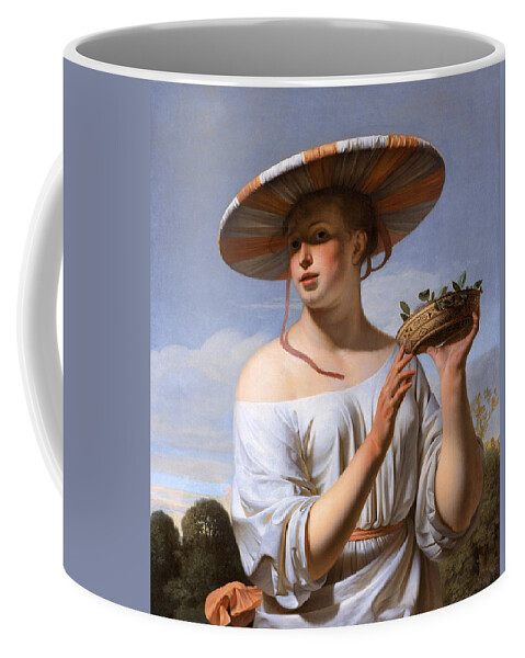 Caesar Van Everdingen Coffee Mug featuring the painting Girl in a Large Hat by Caesar van Everdingen