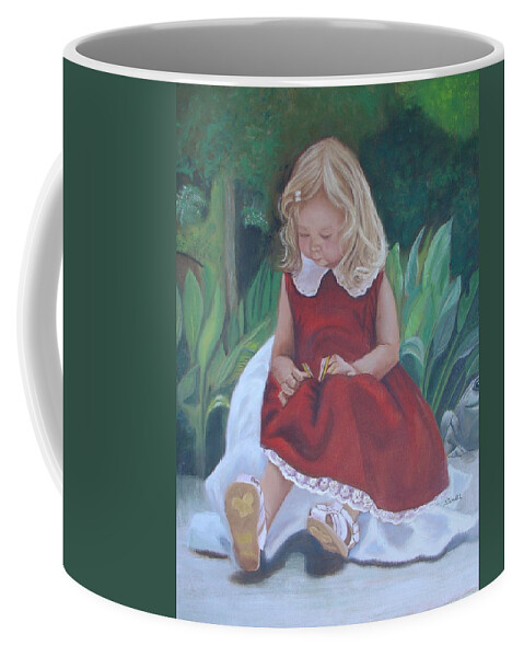 Portrait Coffee Mug featuring the painting Girl in the Garden by Sharon Schultz