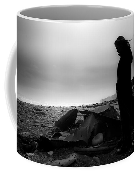 Black And White Coffee Mug featuring the photograph Girl on the Beach by Gunnar Orn Arnason