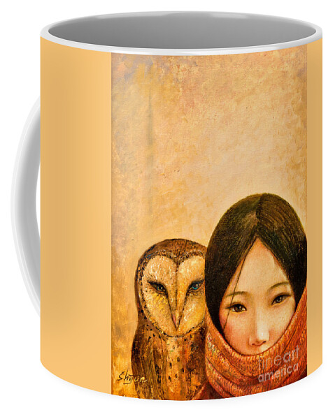 Shijun Coffee Mug featuring the painting Girl with Owl by Shijun Munns