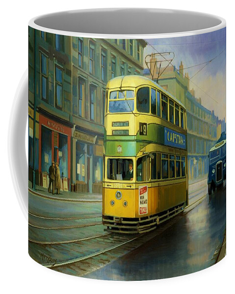 Transportation Coffee Mug featuring the painting Glasgow tram. by Mike Jeffries