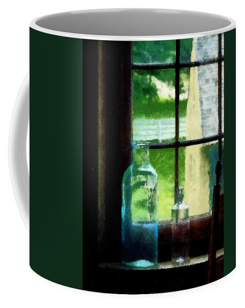 Bottles Coffee Mug featuring the photograph Glass Bottles on Windowsill by Susan Savad
