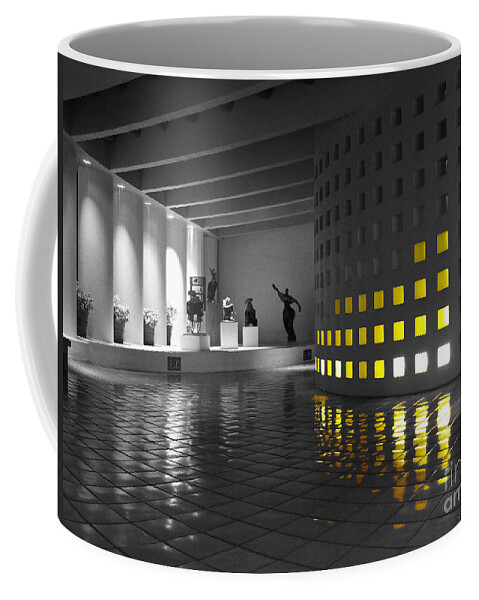 Travelpixpro Color Splash Coffee Mug featuring the photograph Glowing Wall Color Spash Black and White by Shawn O'Brien
